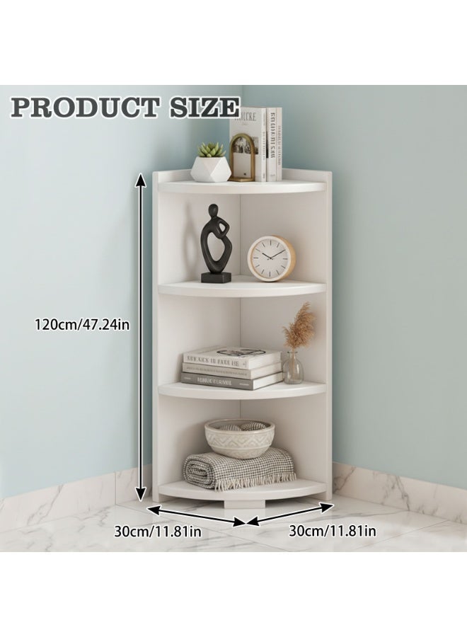 Sinyin 4 Tier Corner Shelf Bookcase, Modern Corner Storage Rack for Living Room, Bedroom and Bathroom, Space Saving Display Shelf Organizer for Books, Plants and Home Decor, White - Image 5