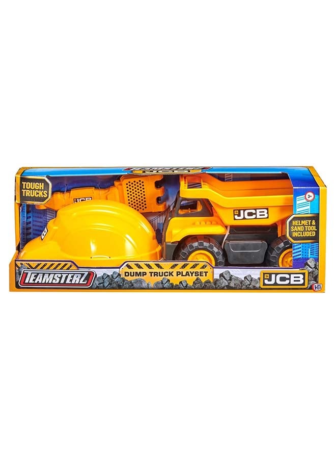 D-Power Teamsterz  JCB 10" Dump Truck Sand Tool and Helmet Playset | Construct the ultimate playtime | Design free-moving wheels for push-along fun | Suitable for children aged 3 + and above  - Image 1