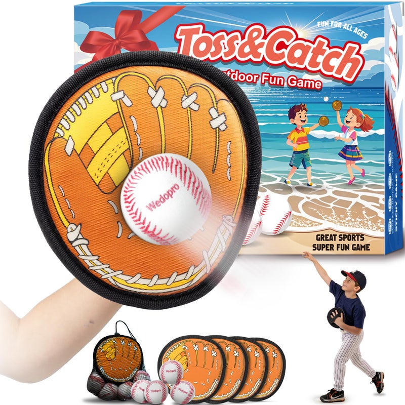 Wedopro Toss and Catch Ball Game Kids Toddler Baseball Glove Catch Ball Toys Kids Outdoor Games for Family Toys for Beach Pool Yard Outside Birthday Gift for Ages 3 4 5 6 7 812 Brown 4 Pcak - Image 2