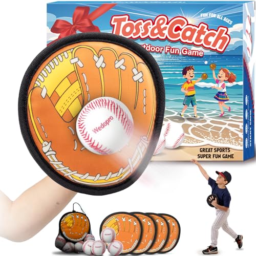 Wedopro Toss and Catch Ball Game Kids Toddler Baseball Glove Catch Ball Toys Kids Outdoor Games for Family Toys for Beach Pool Yard Outside Birthday Gift for Ages 3 4 5 6 7 812 Brown 4 Pcak - Image 1