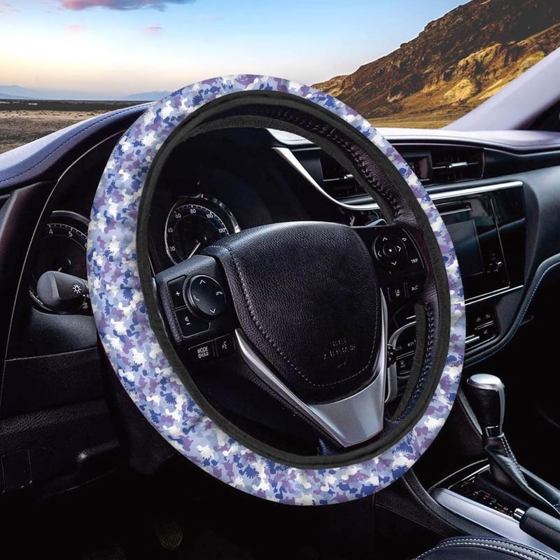 Camo Steering Wheel Cover, 15 Inch Stretchable Soft Cover, Universal Car Steering Wheel Wrap, Non-Slip Tactical Design (Blue Dinosaur Camo) - Image 1