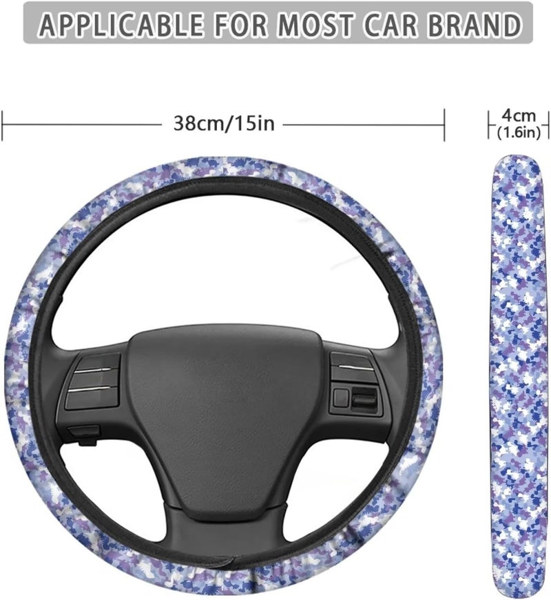 Camo Steering Wheel Cover, 15 Inch Stretchable Soft Cover, Universal Car Steering Wheel Wrap, Non-Slip Tactical Design (Blue Dinosaur Camo) - Image 5