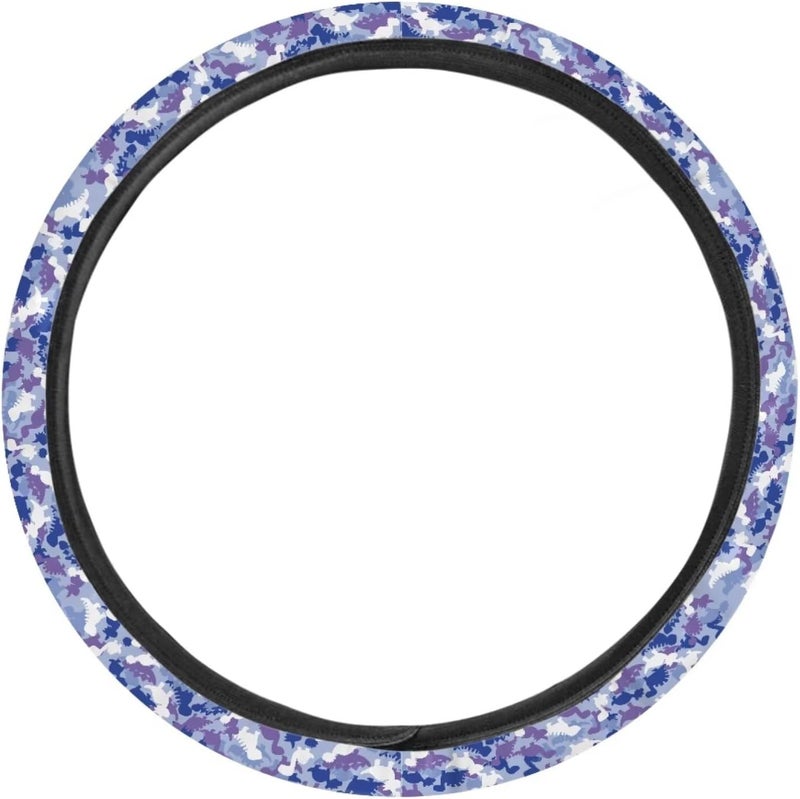 Camo Steering Wheel Cover, 15 Inch Stretchable Soft Cover, Universal Car Steering Wheel Wrap, Non-Slip Tactical Design (Blue Dinosaur Camo) - Image 2