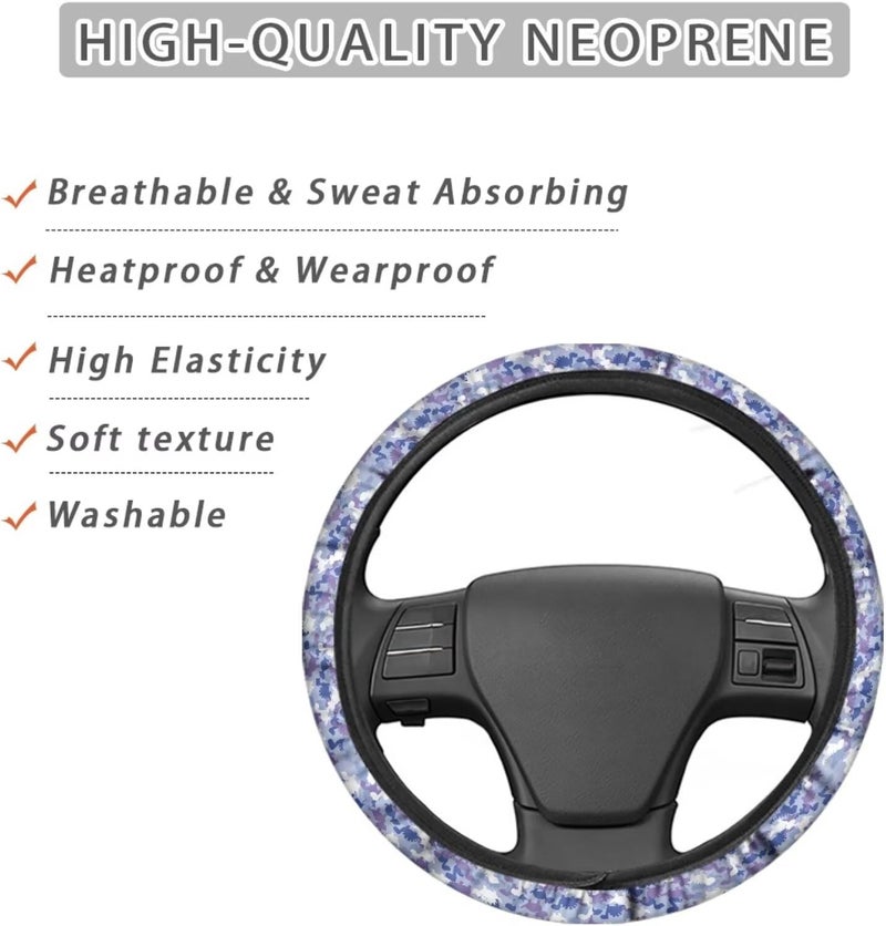 Camo Steering Wheel Cover, 15 Inch Stretchable Soft Cover, Universal Car Steering Wheel Wrap, Non-Slip Tactical Design (Blue Dinosaur Camo) - Image 4