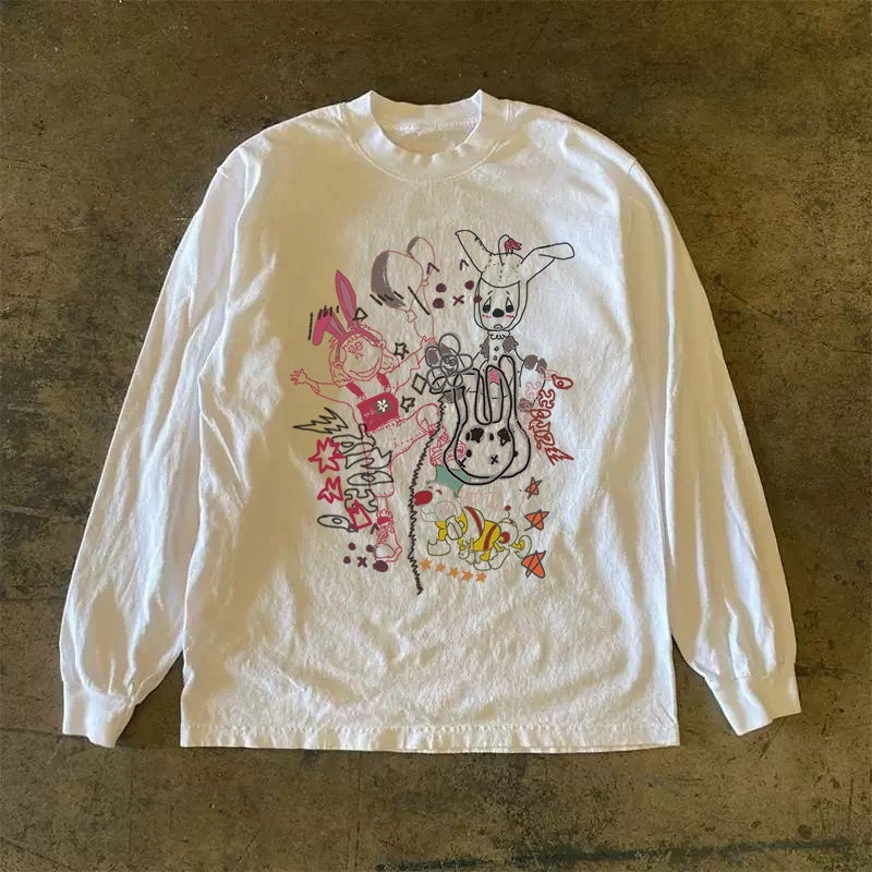 Three needles 310 pure cotton double yarn! Upward hero opaque American couple women long-sleeved T-shirt men - Image 1