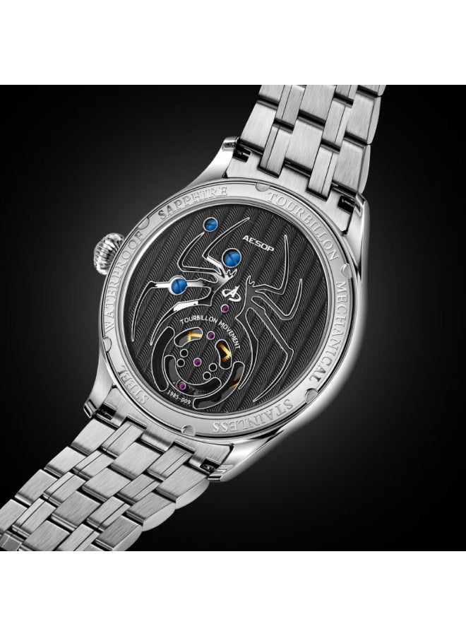 Aesop Tourbillon Skeleton Mechanical Men's Watch Steel Strap Ultra-thin Luminous Waterproof Swiss Quality Luxury Wrisch Gift For Husband - Image 2