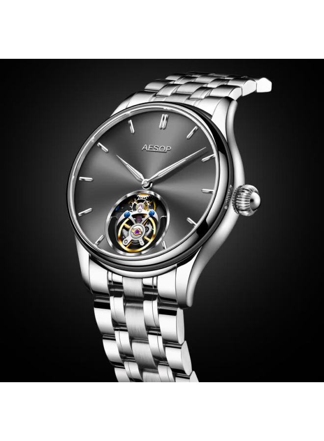 Aesop Tourbillon Skeleton Mechanical Men's Watch Steel Strap Ultra-thin Luminous Waterproof Swiss Quality Luxury Wrisch Gift For Husband - Image 1