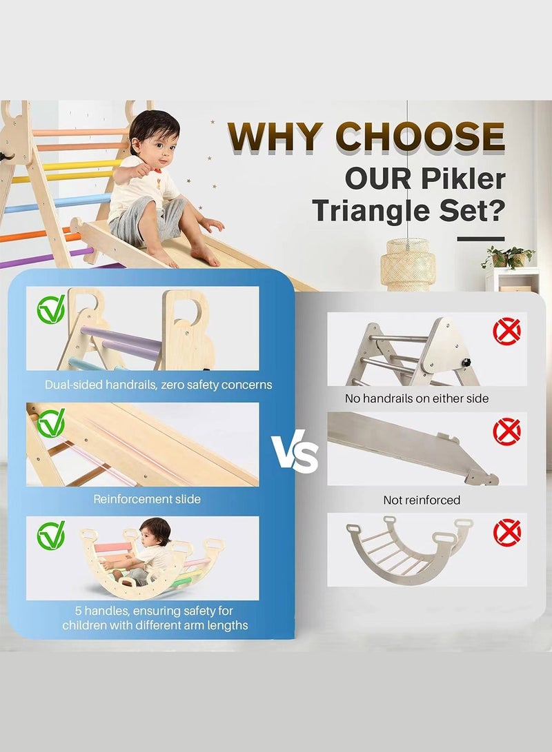 ما بيبي مجموعة ألعاب تسلق للأطفال على شكل مثلث قابلة للطي 7 في 1، مجموعة تسلق خشبية من مونتيسوري مع قوس ومنحدر وسلم، صالة ألعاب رياضية داخلية للأطفال الصغار، ألعاب مونتيسوري - Image 3