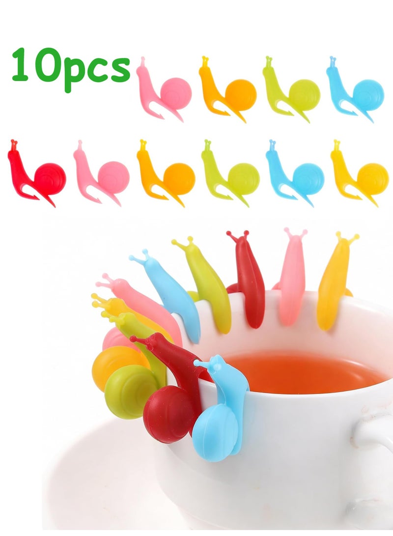 10-Pack Colorful Snail Silicone Tea Bag Holders Reusable Cup Edge Clips - Image 1