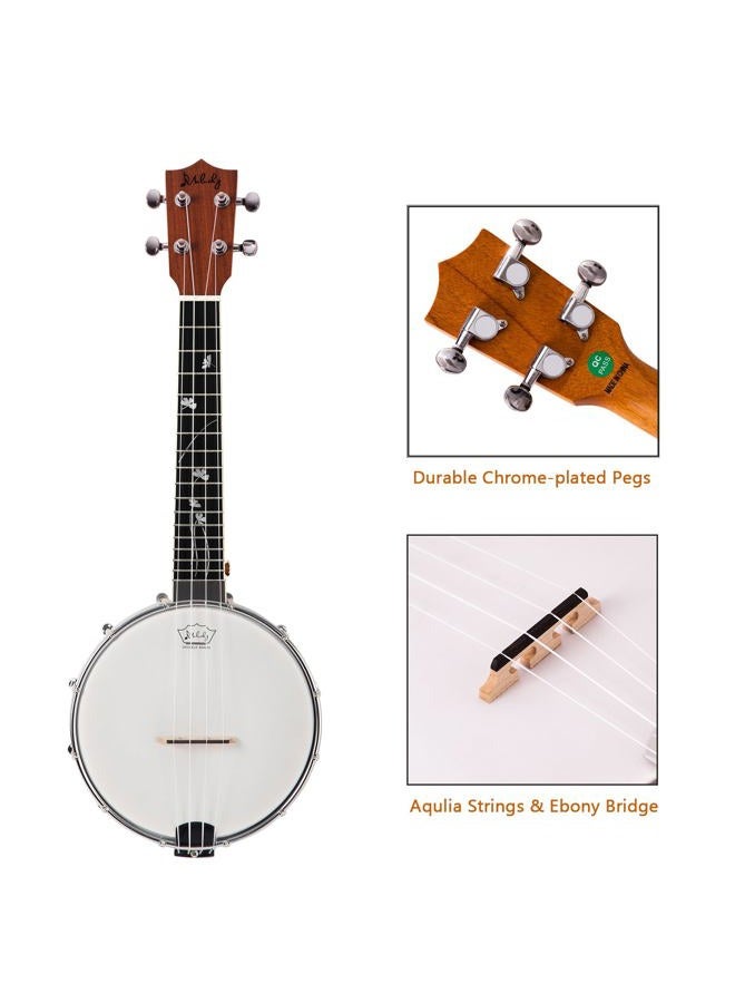Mulucky Banjolele 4 String Banjo Ukulele Concert Size 23 Inch, Closed Solid Wood Back, Beginner Kit with Truss Rod Gig Bag Tuner String Strap Picks - MBU-806, - Image 2