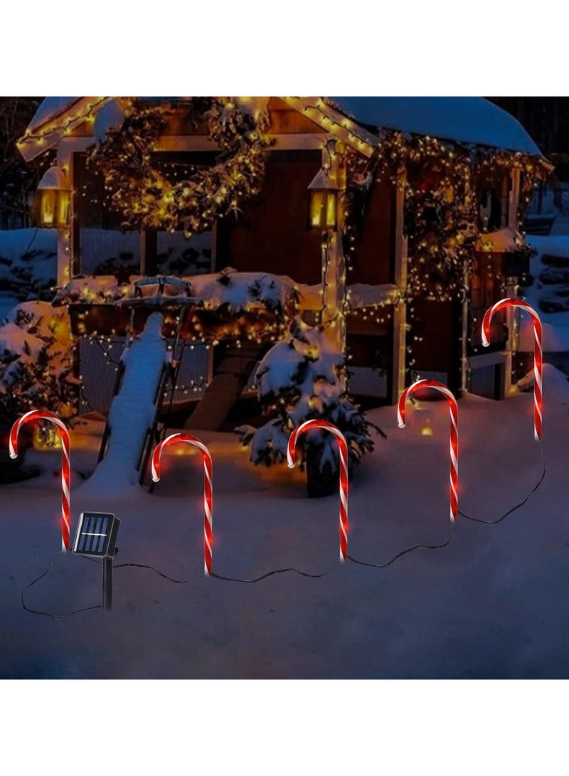 AUTOYSUR أضواء ممرات الكريسماس الشمسية، مصابيح قصب الحلوى الشمسية الخارجية المقاومة للماء، مصابيح المناظر الطبيعية، أضواء زينة الكريسماس للحديقة والفناء والشارع والحديقة وحفلات الزفاف، عبوة من 5 قطع - Image 5