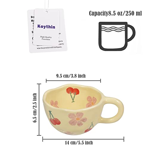 Koythin 2-Pieces Ceramic Coffee Mugs, Creative Cute Flower Cup for Office and Home, 8.5 oz/250 ml Aesthetic Mug for Latte Tea Milk (2 Pink Cherrys) - Image 2