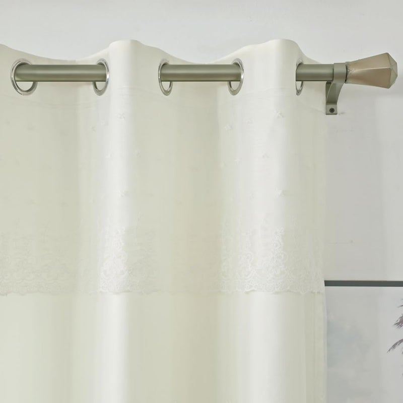 Amidoudou 2 Panels Double Layer Curtains with Valances, Flower Shaped Embroidered Window Treatments for Living Room & Bedroom, Beige 54x84 Inch - Image 5