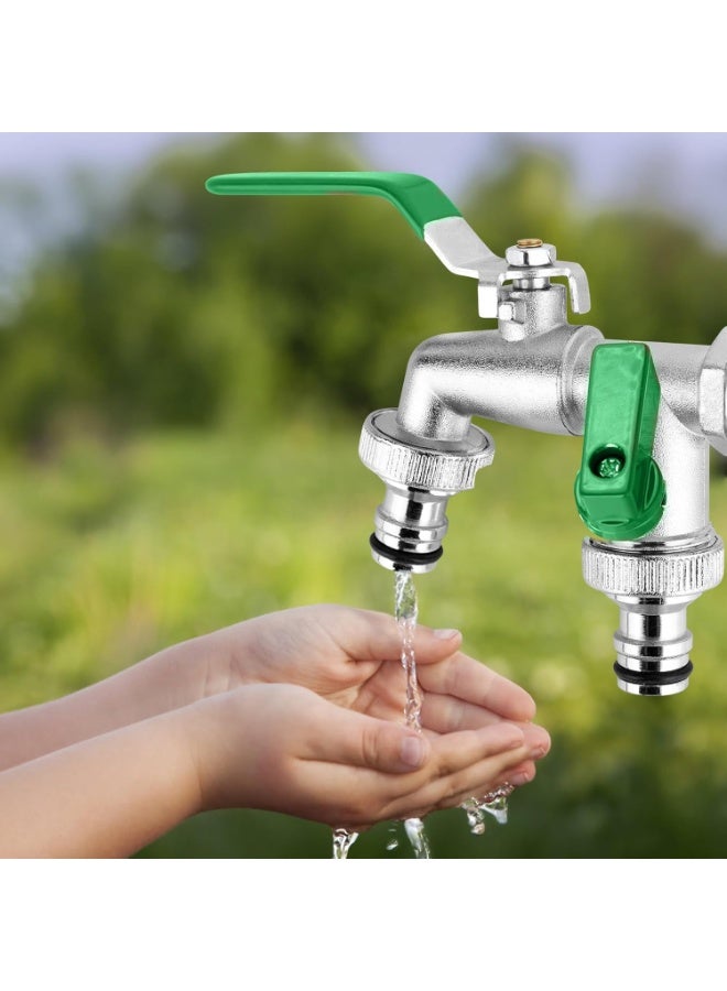 Double Garden Tap with 1/2 inch Silver/Brass Water Faucet and 2X3/4 inch Outlet Double Tap Ball Valve Outside Faucet Double Outdoor Tap (Green) - Image 3