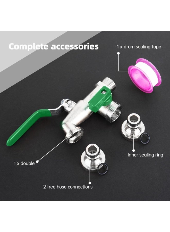 Double Garden Tap with 1/2 inch Silver/Brass Water Faucet and 2X3/4 inch Outlet Double Tap Ball Valve Outside Faucet Double Outdoor Tap (Green) - Image 2