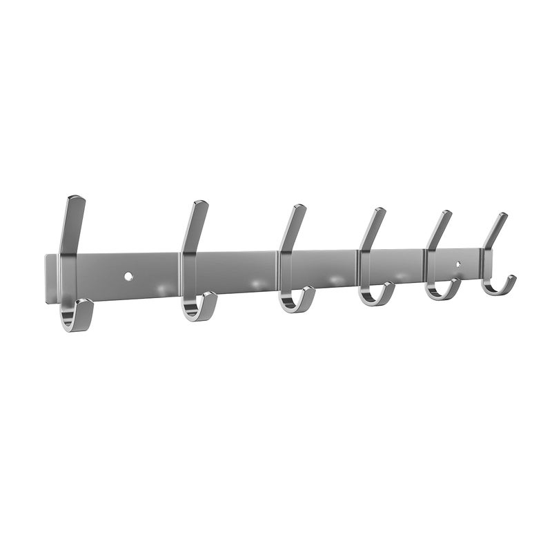 SAYONEYES Coat Rack Wall Mount â€“ Brushed Nickel 17 Inch Stainless Steel Hook Rail with 6 Heavy Duty Double Coat Hooks â€“ Wall Mounted Coat Hanger for Entryway, Bathroom, Bedroom, Towel, Hat Organizer - Image 1