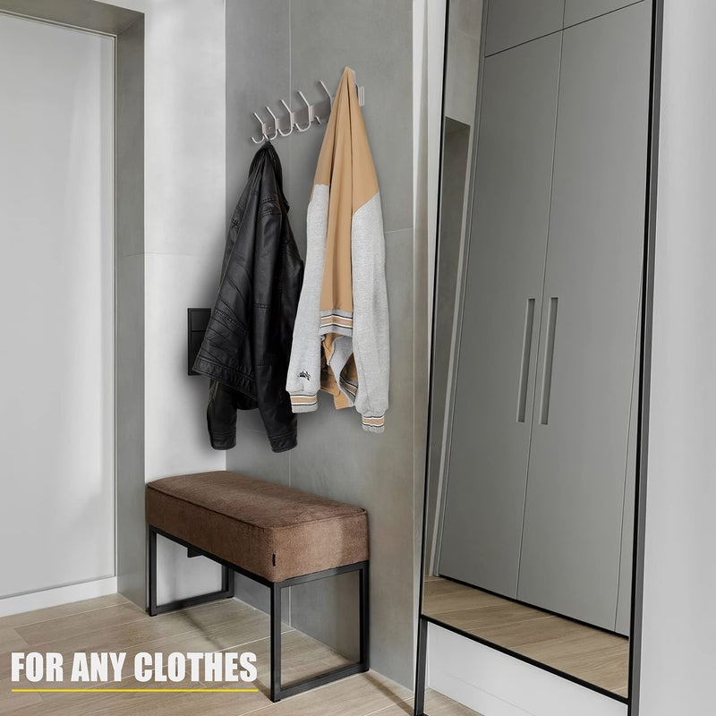 SAYONEYES Coat Rack Wall Mount â€“ Brushed Nickel 17 Inch Stainless Steel Hook Rail with 6 Heavy Duty Double Coat Hooks â€“ Wall Mounted Coat Hanger for Entryway, Bathroom, Bedroom, Towel, Hat Organizer - Image 5