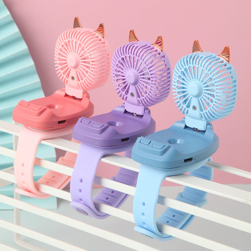 Electric Portable Mini Watch Fan USB Charging Air Cooling Fan Removable Desktop Fan With Colorful Lights 3 Speeds for Kids - Image 2