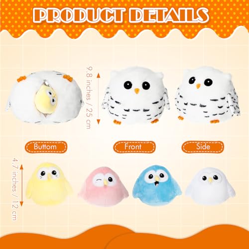 Hollowfly 5 Pcs Easter Owls Plush Toy Gift Set 95 Mommy Owls with 4 Cute Pastel Babies Stuffed Animal in Zippered Butt Nurturing Plushies Toy Set for Kid Adults Birthday Party Favors Gifts - Image 5