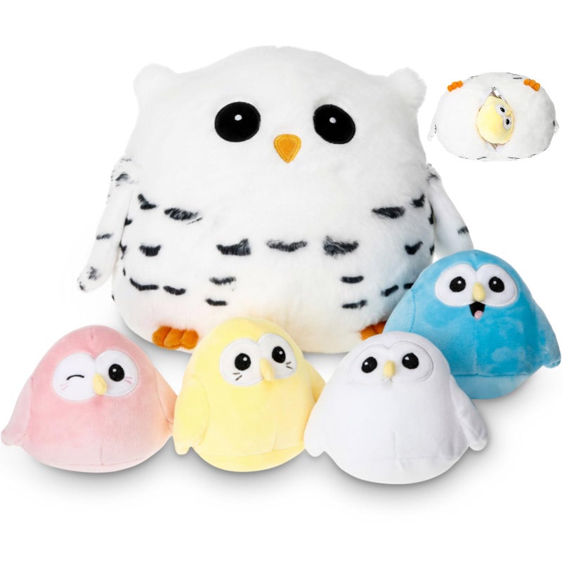 Hollowfly 5 Pcs Easter Owls Plush Toy Gift Set 95 Mommy Owls with 4 Cute Pastel Babies Stuffed Animal in Zippered Butt Nurturing Plushies Toy Set for Kid Adults Birthday Party Favors Gifts - Image 3