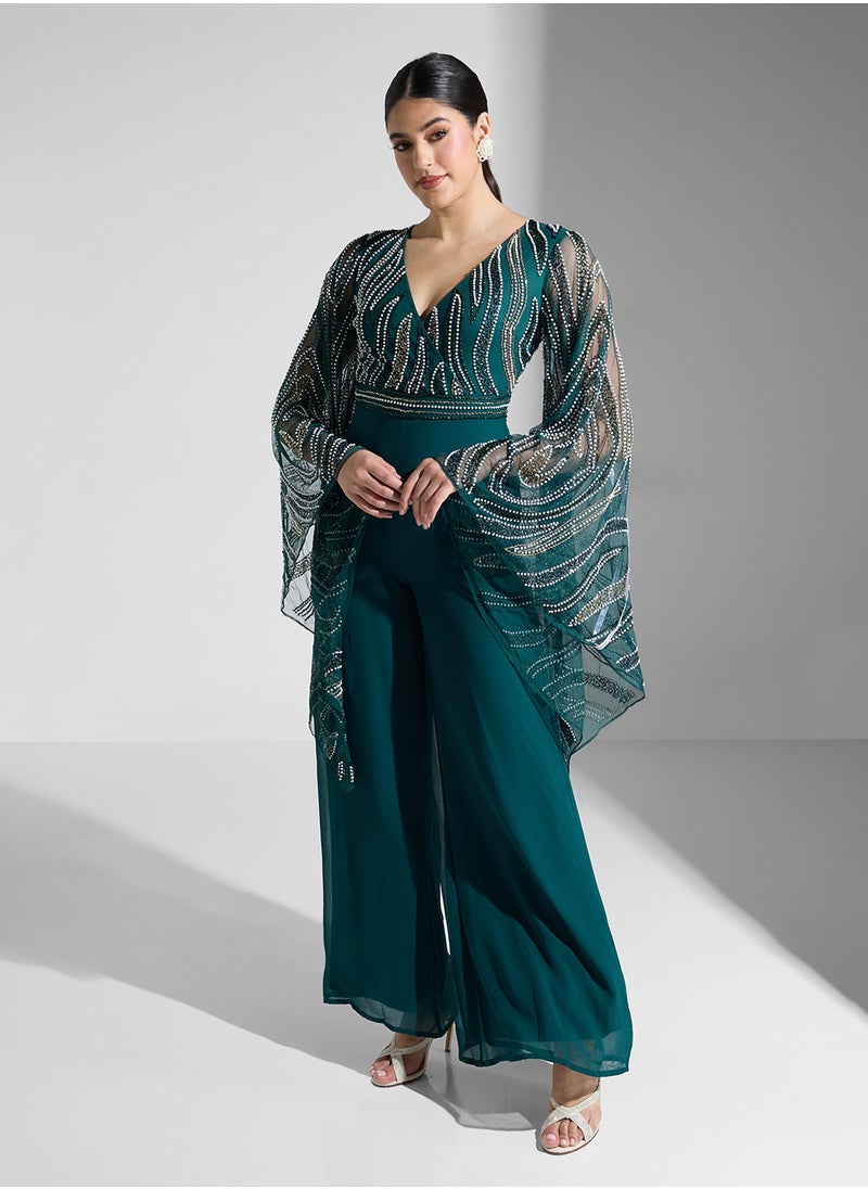 Amelia Rose Embellished Batwing Sleeves Jumpsuit  - Image 1