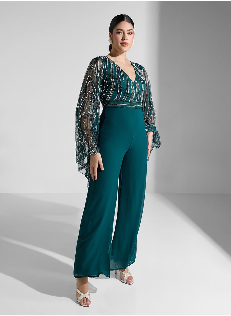 Amelia Rose Embellished Batwing Sleeves Jumpsuit  - Image 4