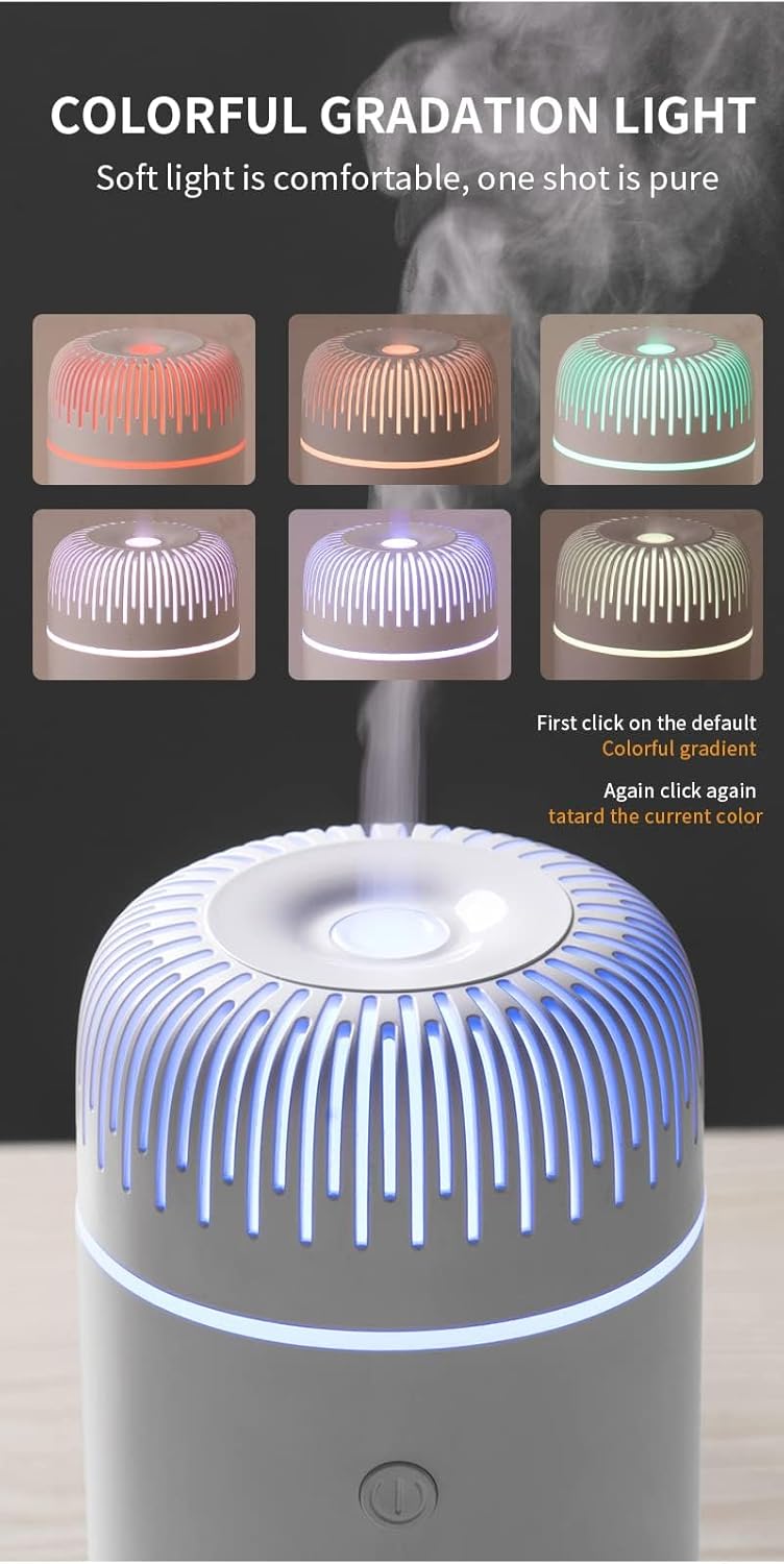 Hulami Essential Oil Diffuser - Car Diffuser, 100ml Rechargeable Aromatherapy Humidifier with 7 Ambient Light, Waterless Auto Off, 2 Mist Mode Air Freshener for Home Office Car (White) - Image 4