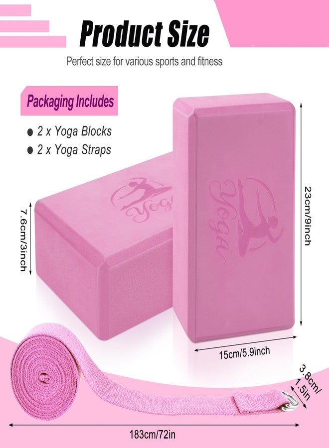 RETON Yoga Blocks Set, High - Density Yoga Block with 2 Strap, Lightweight Foam Brick Yoga Pilates Blocks, Anti-Slip Yoga Brick with Embossed Design for Posture Adjustment and Movement Assistance (Pink) - Image 2