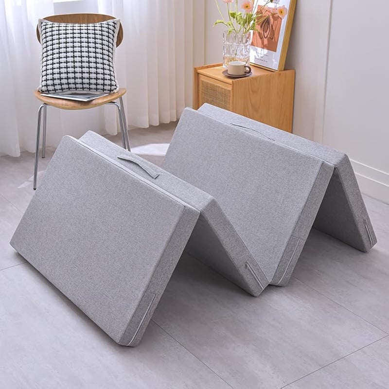 Four-fold Mattress with Memory Foam, Foldable Bed Mattress with Washable Cover, Non-Slip Bottom Camping Floor Mattress Guest Bed for Camping, 200 x 90 x 5cm (Grey) - Image 1