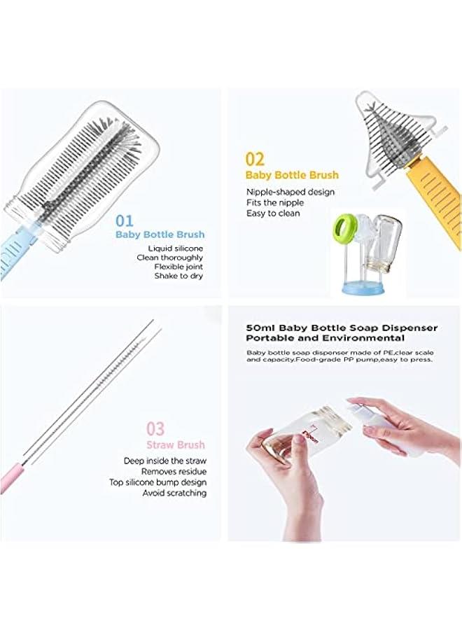 MOXO Blue Baby Bottle Cleaning Set with Extendable Silic Brush Nipple Cleaner Magnetic Drying Rack Straw Cleaning Brush Soap Dispenser Warmer - Image 4