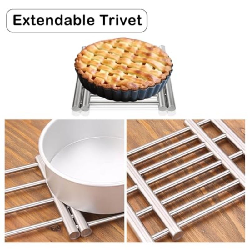 Stainless Steel Extendable Coaster, Hot Pot Placement Trivet, 22 to 37cm for Home Kitchen Dining Table, More Than Two Pots, Table Mat Kitchen Dining Tableware Accessories - Image 3