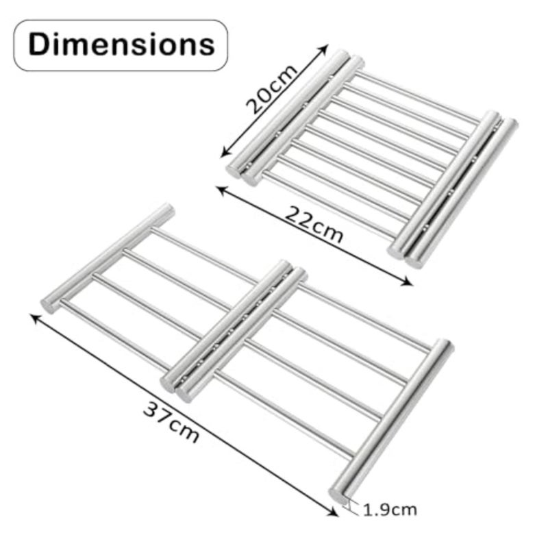 Stainless Steel Extendable Coaster, Hot Pot Placement Trivet, 22 to 37cm for Home Kitchen Dining Table, More Than Two Pots, Table Mat Kitchen Dining Tableware Accessories - Image 2