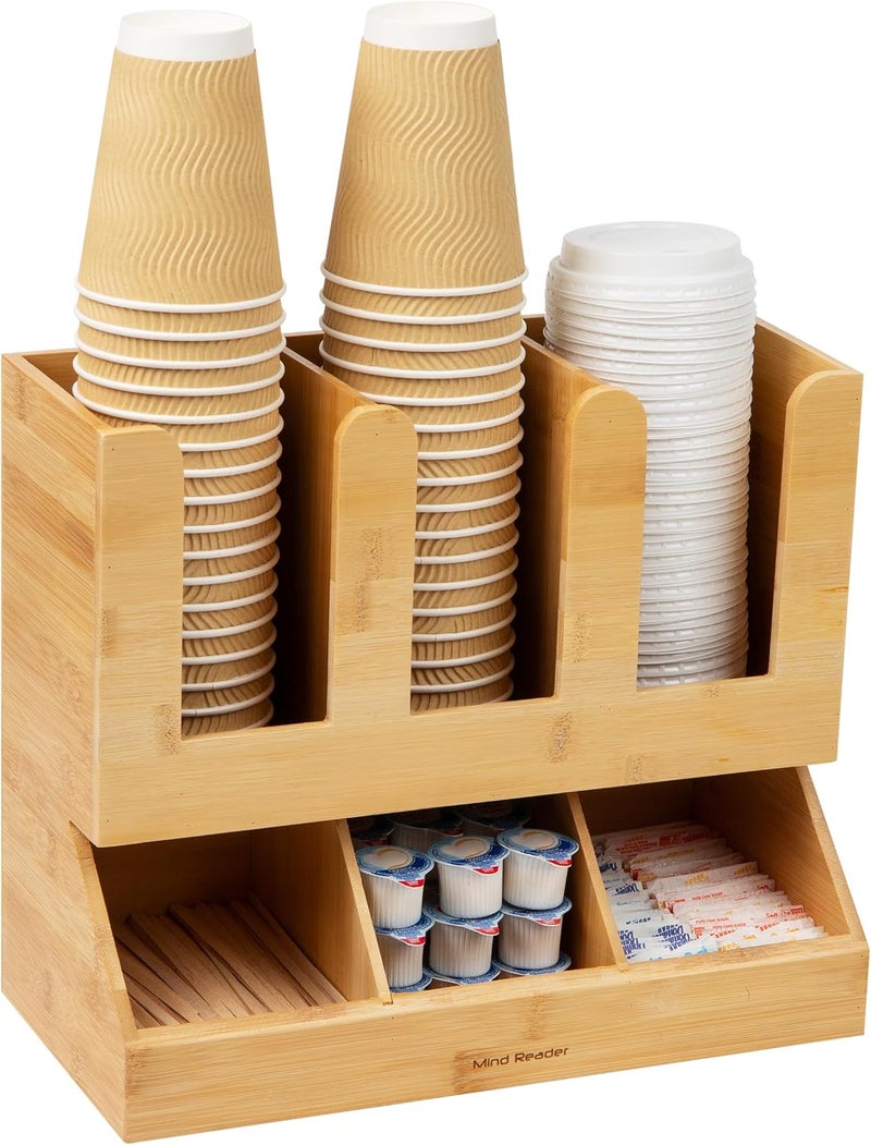 Mind Reader 6 Compartment Bamboo Coffee Condiment and Cup Storage Organizer, Brown - Image 5