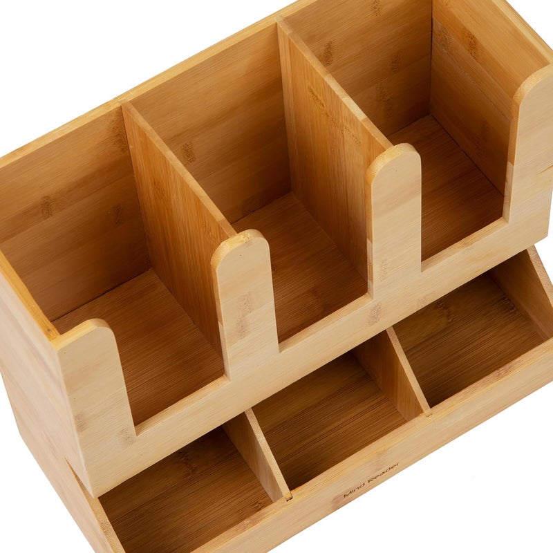 Mind Reader 6 Compartment Bamboo Coffee Condiment and Cup Storage Organizer, Brown - Image 3
