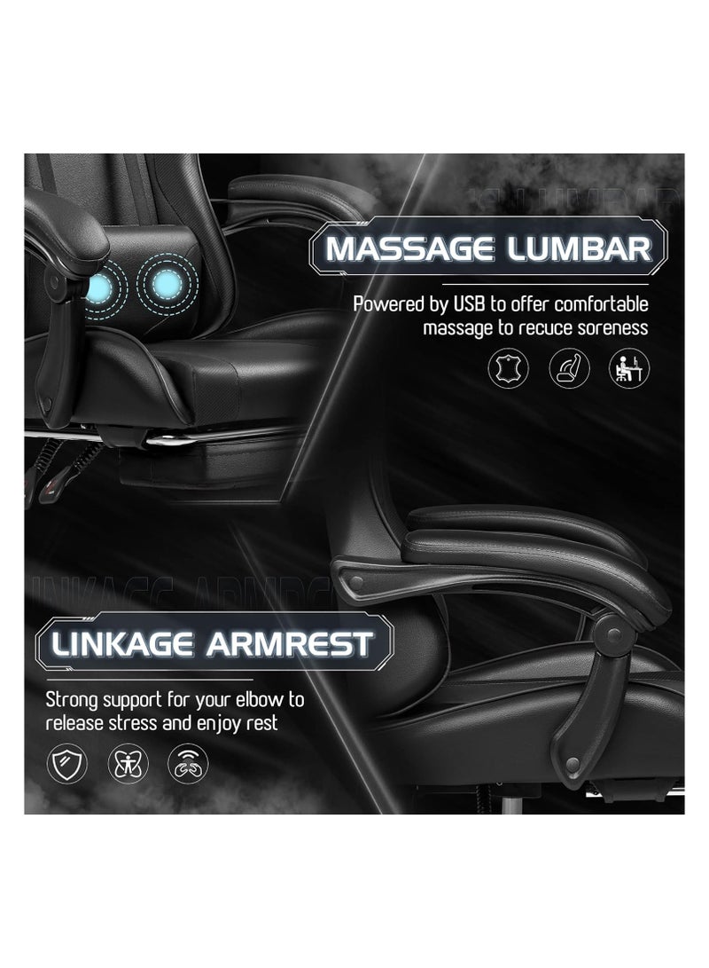 Mahmayi Mahmayi Gaming Office Chair PC Chair with Massage Lumbar Support, Racing Style Faux Leather High Back Adjustable Swivel Task Chair with Footrest - Black - Image 5
