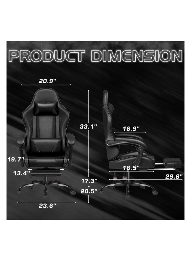 Mahmayi Mahmayi Gaming Office Chair PC Chair with Massage Lumbar Support, Racing Style Faux Leather High Back Adjustable Swivel Task Chair with Footrest - Black - Image 3