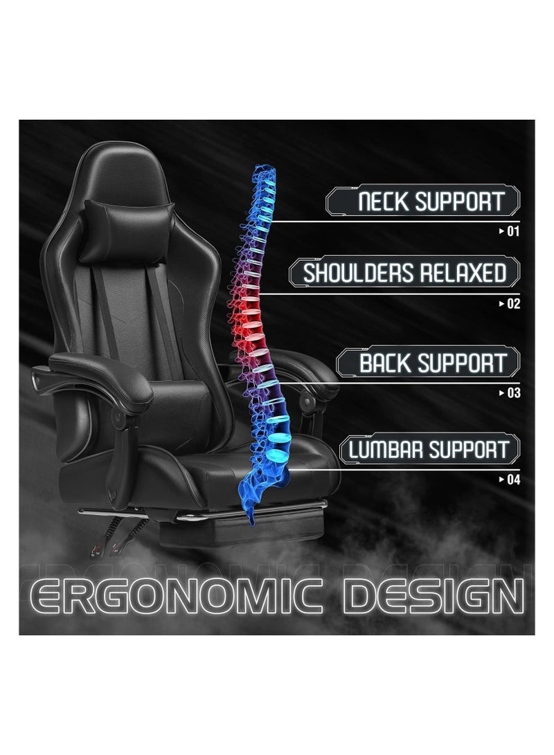 Mahmayi Mahmayi Gaming Office Chair PC Chair with Massage Lumbar Support, Racing Style Faux Leather High Back Adjustable Swivel Task Chair with Footrest - Black - Image 4