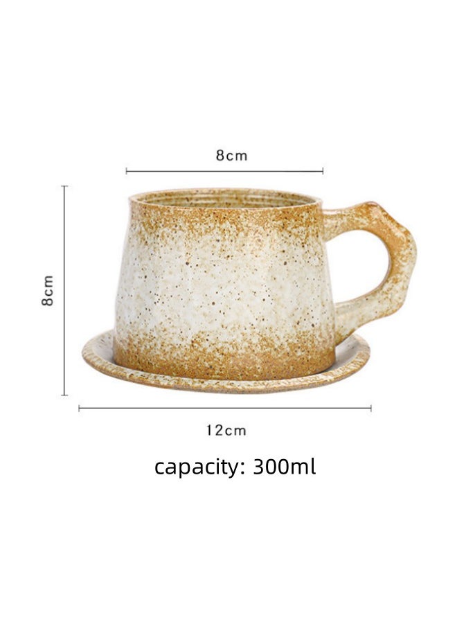 WAOKN Retro Ceramic Coffee Cup and Saucer Set Large Capacity Simple Mug, Retro Design 300ml Ceramic Latte Art Cappuccino Barista Cup with Saucer (Brown)  - Image 5