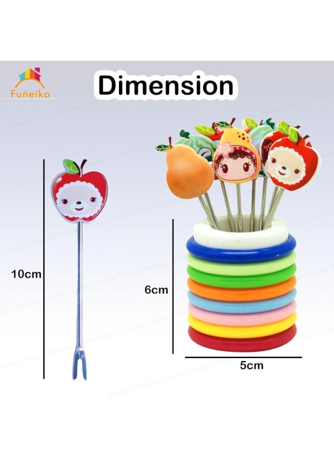 6 Pcs Cartoon Shape Fruit Fork Set with Stand – Stainless Steel Dessert & Snack Forks with Round Holder – Cute Multi-Colored Reusable Picks for Kids & Adults - Image 5