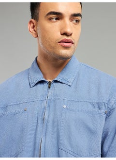 Beyoung Blue Overdyed Zipper Shacket  - Image 4