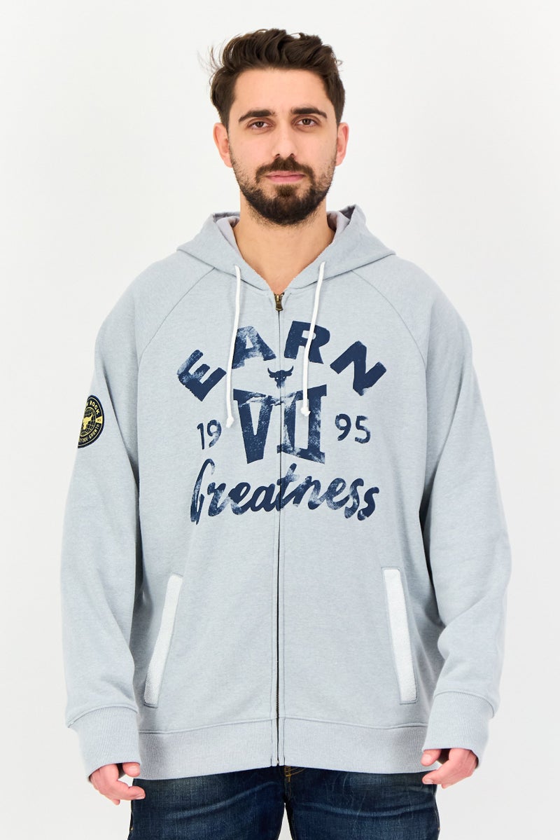 UNDER ARMOUR هودي بأكمام طويلة بشعار العلامة التجارية للرجال، رمادي - Image 1