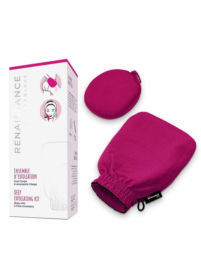 LE GANT RENAISSANCE - Renaissance Glove A Body Exfoliating Mitt With Face Scrubbing Accessory By Daniele Henkel Vegan More Effective & Resistant Than A Loofah Brush Or Scrub Sponge Bath 100% Natural (Royal Magenta) - Image 1