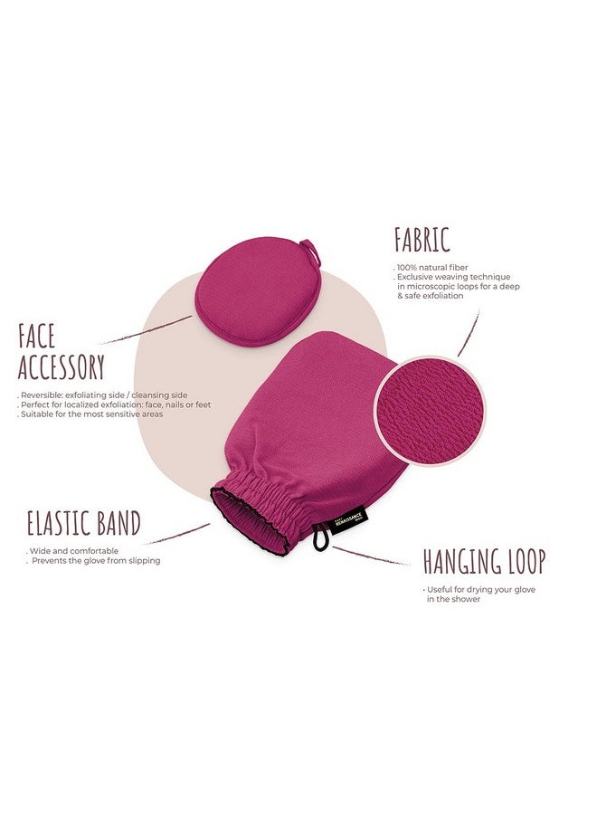 LE GANT RENAISSANCE - Renaissance Glove A Body Exfoliating Mitt With Face Scrubbing Accessory By Daniele Henkel Vegan More Effective & Resistant Than A Loofah Brush Or Scrub Sponge Bath 100% Natural (Royal Magenta) - Image 1