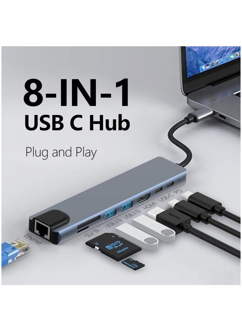 SMART SOURCE Type-C To HDTV 8 in 1 USB Hub Multiport Adapter with 4K HDMI, PD Power Delivery, USB-C, Ethernet, 2 USB, SD/TF Card Reader Compatible with Mac Book Pro XPS and More Type C Devices  - Image 3