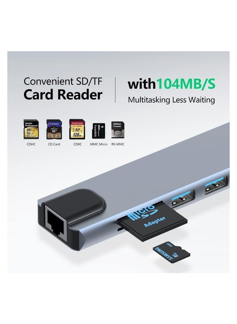 SMART SOURCE - Type-C To HDTV 8 in 1 USB Hub Multiport Adapter with 4K HDMI, PD Power Delivery, USB-C, Ethernet, 2 USB, SD/TF Card Reader Compatible with Mac Book Pro XPS and More Type C Devices - Image 1