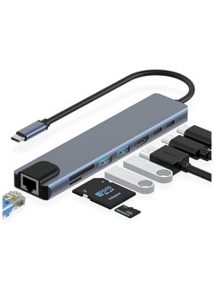 SMART SOURCE Type-C To HDTV 8 in 1 USB Hub Multiport Adapter with 4K HDMI, PD Power Delivery, USB-C, Ethernet, 2 USB, SD/TF Card Reader Compatible with Mac Book Pro XPS and More Type C Devices  - Image 1