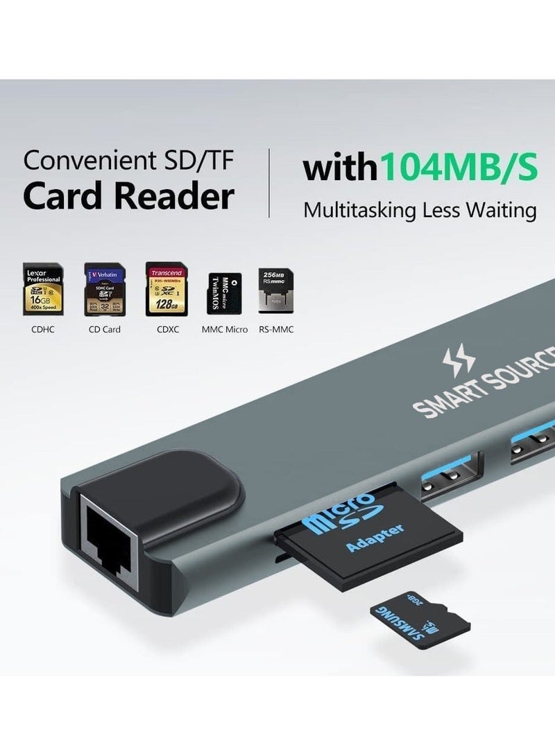 SMART SOURCE 8-in-1 USB-C Multiport Hub Type-C Adapter with 4K HDMI, 100Mbps Ethernet LAN, 3× USB Ports, SD/TF Card Reader & PD Fast Charging – USB-C Docking Station for MacBook, Laptop, iPad, Windows & Android Devices - Image 5