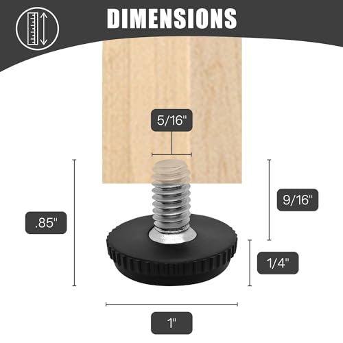 Project Patio 5/16-18 Stainless Steel Adjustable Furniture Levelers and Threaded Screw-in Leveling Feet Glides for Table and Chair Legs - 16-Pack - Image 3