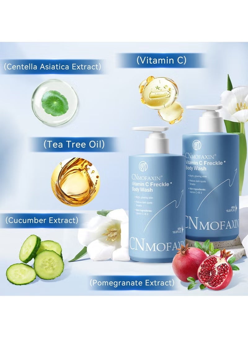 CNMOFAXIN غسول الجسم بفيتامين سي المشرق (480 مل × 2 عبوة) – جل استحمام لبشرة ناعمة ومتألقة، منظف مرطب ومغذي للجسم مع فيتامين سي + ب3 – تقنية عطر الميكروكبسولة – عضوي وصديق للبشرة - Image 4