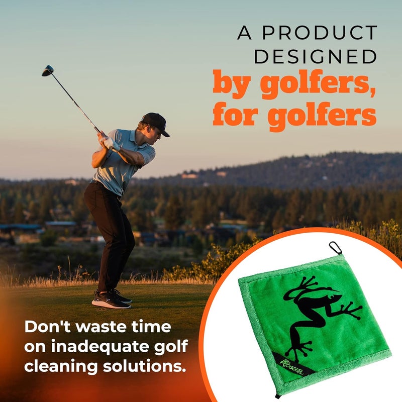 Frogger Amphibian 2-in-1 Golf Towel with Wet and Dry Technology, Green, Premium Golf Bag Accessory with Carabiner Clip, Ultra Absorbent, for Golf Dads - Image 5
